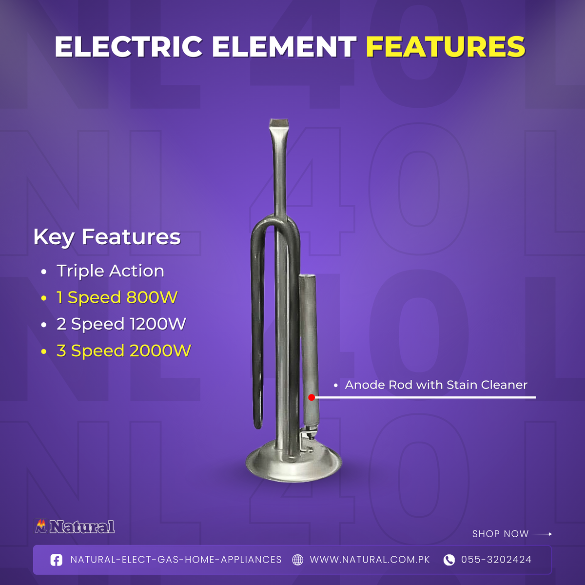Natural Semi Instant Electric Water Heater NE-40 L