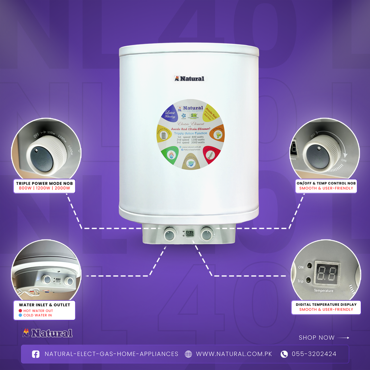 Natural Semi Instant Electric Water Heater NE-50 L