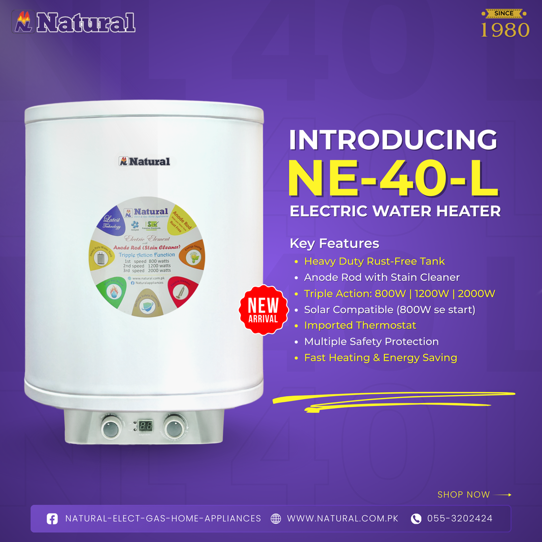 Natural Semi Instant Electric Water Heater NE-50 L